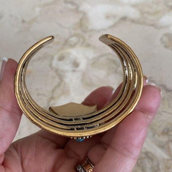 Lucky Brand Gold Tone Faux Turquoise Boho Cuff Style Bracelet - Picture 9 of 9